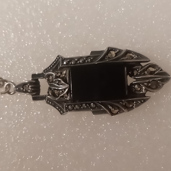 Vintage Black onyx pendant 925 with a box chain. - Picture 4 of 11